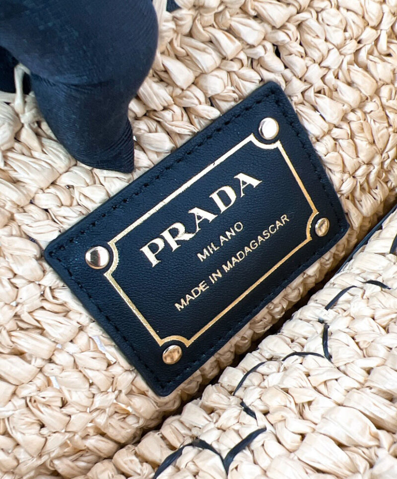 Prada Mini Crochet And Leather Tote Bag 1BG501 Apricot